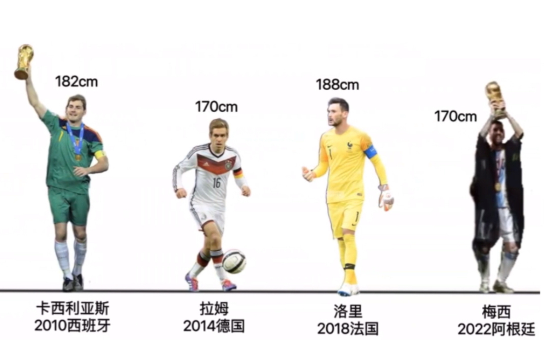 历年世界杯冠军队长身高比例图
